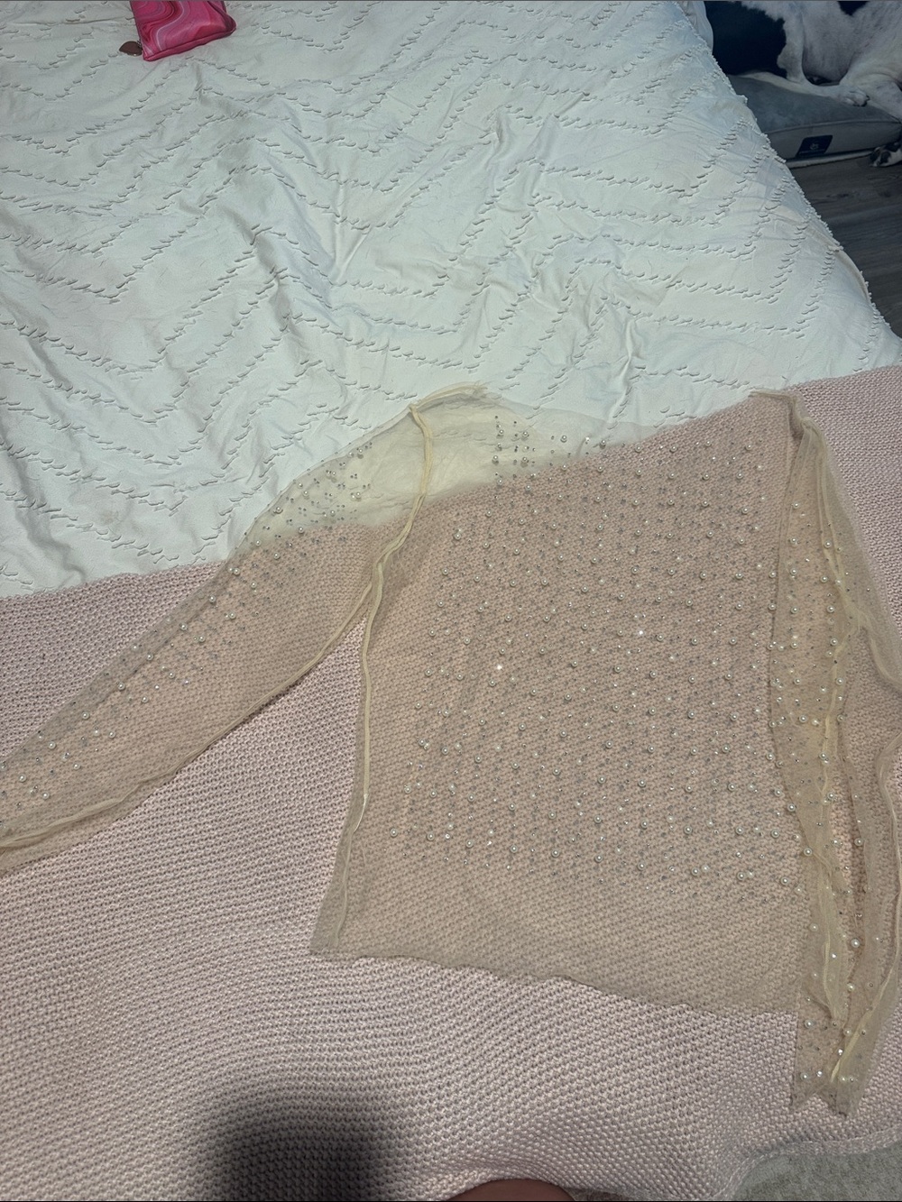 Pearl and Rhinestone Mesh Top